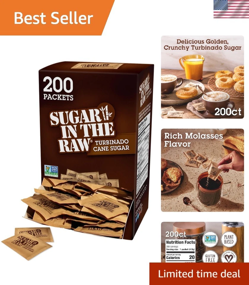 Cane Sugar in The Raw Sweet Substance Cooking Enhance Fruit Coffee 200 Count