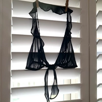 Fredericks Of Hollywood Black Sheer Tie Bra Top Festival Xs Extra Small halter - Image 1 of 4