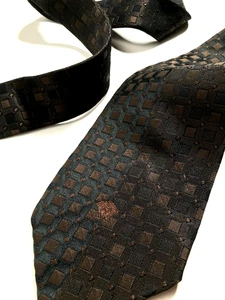 VERSACE VINTAGE '00s BAROQUE MEDUSA HEAD TIE CONTRAST JACQUARD ITALY DARK BROWN - Picture 1 of 15