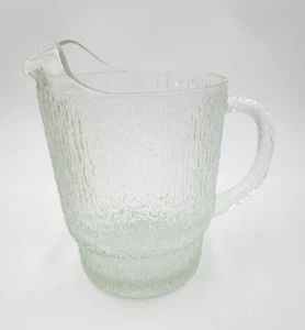 VTG MCM Indiana Glass Crystal Ice Tree Bark Textured Clear Glass Pitcher 64 oz - Picture 1 of 3
