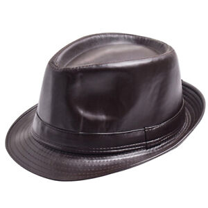  Fashion Vintage Hat Gentleman Classic Fedora Hat PU Leather Jazz Hat for Party