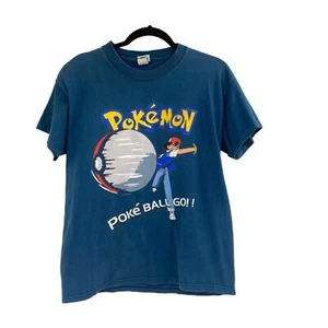 Vintage POKEMON Ash Ketchum Poke Ball Go 1999 T Shirt 90s Blue Youth XL Rare - Picture 1 of 11