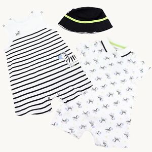 Little Me Boy's 3-Piece Romper and Hat Set, size 24 Months, Black Zebra