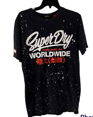 Superdry T Shirt Mens Sz L Japan Paint Splatter Embossed Graphic Gray Streetwear - Image 1 of 4
