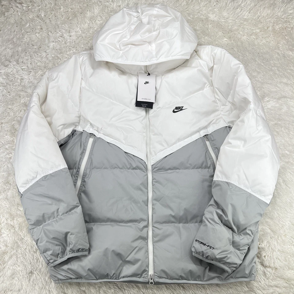 Nike Storm-Fit Down Fill White Gray Hooded Jacket DD6795-100 Mens Size XL