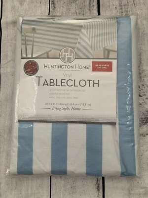 New Huntington Home Aldi Vinyl Tablecloth 60 X 84 Oblong White & Blue Stripe - Image 1 of 3