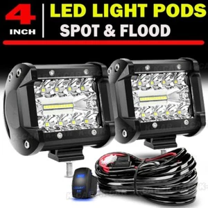2PCS 4"Inch 800W LED Work Light Bar Flood Pods Driving Off-Road Tractor + Wires - Bild 1 von 8