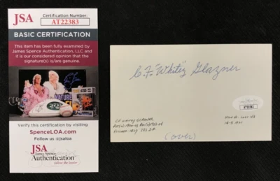 C.F "Whitey" Glazner Signed Index Card JSA AUTO Pittsburgh Pirates MLB (d.1989)! - Image 1 of 4