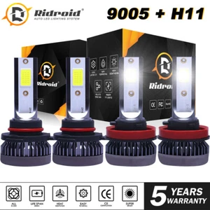 4X 9005 H11 LED Headlight Bulbs Conversion Kit High Low Beam Combo White 6000K - Picture 1 of 17