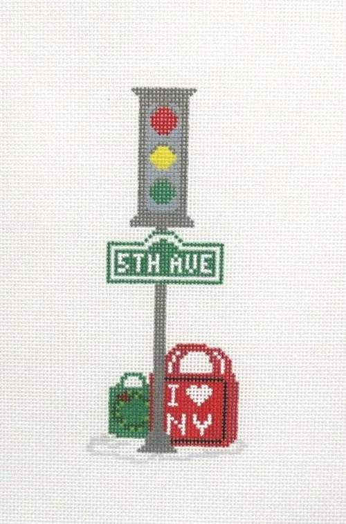 The Gingham Stitchery 5th Ave NYC Street Sign Handpainted Needlepoint Canvas - Image 1 of 1