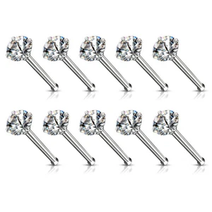 10pcs Prong Set Clear Gem Nose Rings 18g 20g Studs Bones Wholesale Body Jewelry - Picture 1 of 2