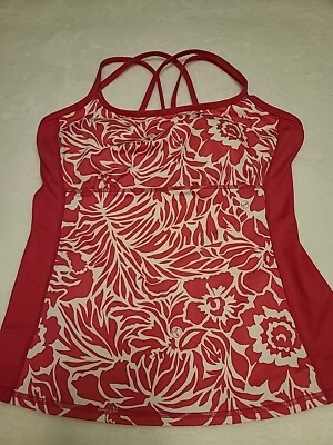 Blusa regata LANDS' END rosa/branco estampa floral com sutiã embutido; tamanho 8L - Imagem 1 de 4