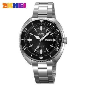 SKMEI Men Quartz Watch Brand Silver Steel Date Week Business Male Analog Watches - Picture 1 of 24