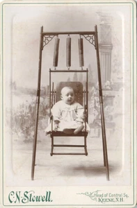 Keene New Hampshire baby in amazing bouncy chair antique cabinet photo 1900s - Picture 1 of 1