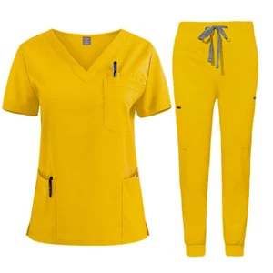 Stretch Unisex Medical Scrub Set Men Women Jogger V-Neck Hospital Dentist Nurse - Picture 1 of 135