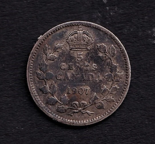 Canada 1907 5c Five Cent Silver Coin King George V .925 Silver - Image 1 of 2