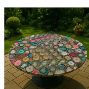 Mixed Agate Stone Coffee Table – Natural Gemstone Top, Luxury Crystal Accent art - Picture 1 of 8