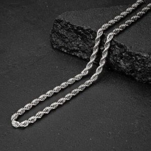 White Gold Plated Solid Heavy 316 Stainless Steel 6MM Twist Rope Chain Necklace - Picture 1 of 6