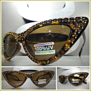 Edle Retro Cat Eye Stil SONNENBRILLE Schildpatt Gestell funkelnde Glitzer Strasssteine - Bild 1 von 7