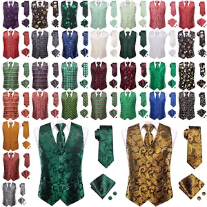 NEW Men's Paisley Design Dress Vest and Neck Tie Hankie Set For Suit or Tuxedo - Picture 1 of 173
