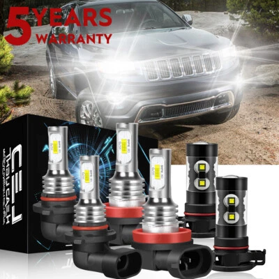For Jeep Grand Cherokee 2011 2012 2013 LED Headlight High/Low + Fog Lights Bulbs - Image 1 of 4