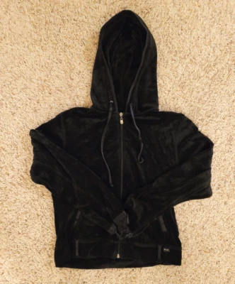 Sudadera con capucha de terciopelo de fieltro negro con cremallera para mujer sudadera negra grande BCBGMaxazria Foto 1 de 4