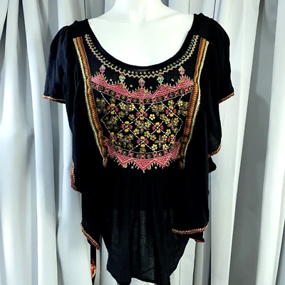 Top Ecote Mujer Extra Pequeño Negro Bordado Adornado Boho Pradera Gitana Foto 1 de 4