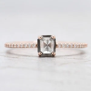 0.50 Ct Emerald Salt And Pepper Diamond Ring 14K Rose Gold Engagement Gift Ring - Picture 1 of 9
