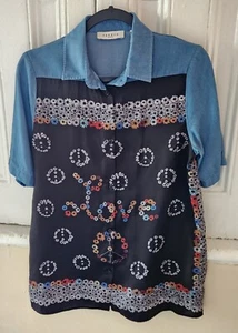 Sandro Paris Rare Peace Floral Button Front Short Sleeve Top Size 1 Small - Picture 1 of 5