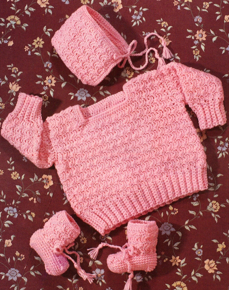 ADORABLE Pretty In Pink Baby Sweater Set/Crochet Pattern INSTRUCTIONS ONLY - Image 1 of 1