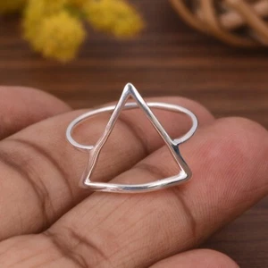 Sterling Silver 925 Open Triangle Shape Ring Handmade Women Geometrics Jewelry - Picture 1 of 10