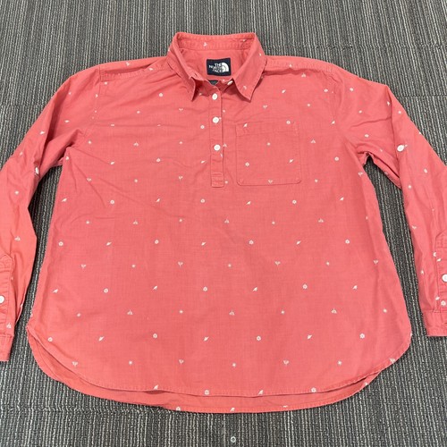 The North Face Camicia Top Donna Rosa Media Bottone Tabella Rotola Maniche Lunghe Outdoor