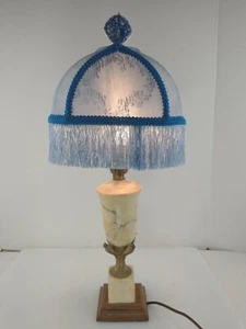 Light Blue victorian shade marble post table lamp peacock Finally - Picture 1 of 12