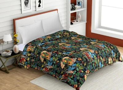 Edredón Kantha de algodón negro Farida Kalo 90x60 pulgadas Foto 1 de 4