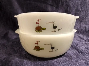 RETRO Anchor-Hocking Fire-King B. C. Collection 2 O-W M-G Sm-Fruit Dessert Bowls - Picture 1 of 12