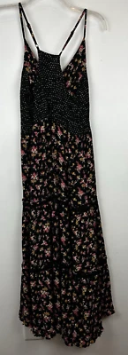 Angie Dress Womens S Floral Black Sleeveless Boho Cruise Beach Vacation Smocked - Image 1 of 4