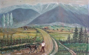 Antigua pintura al óleo original paisaje escena country - Imagen 1 de 22