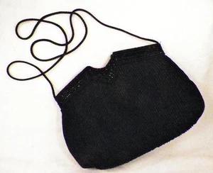 Evening Purse Handbag Black Glass Beads Le Royale 1950s Shoulder Pleats Vintage - Picture 1 of 7