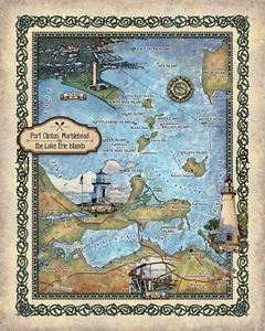 Lake Erie Island Karte Poster Druck Vintage Wandbild für Wohndeko & Geschenk - Bild 1 von 1