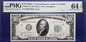 Fr#2011-H* 1950-A *STAR* $10 FRN St. Louis (SN:H02678046*) PMG CUNC 64 - Picture 1 of 2
