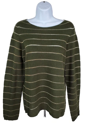Antonio Melani~Women L~Green & Gold Cashmere Bl Boat Neck Pullover Sweater~ITALY - Изображение 1 из 4