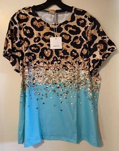 Women's 'Noracora' Leopard Crew Neck Top Ladies Summer T-Shirt Tee XXL - Picture 1 of 7