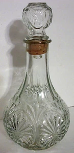 Star Cameo Pattern Glass LIQUOR Wine Bottle DECANTER Bulb Stopper Cork Seal 10" - Picture 1 of 4