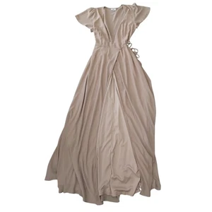 TOBI Taupe Wrap Maxi Dress Flutter Sleeve Tie Waist - Picture 1 of 5