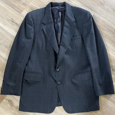 Vintage Evan Picone WOOL Blazer 44R Sport Coat Gray Windowpane Classic Business - Image 1 of 4