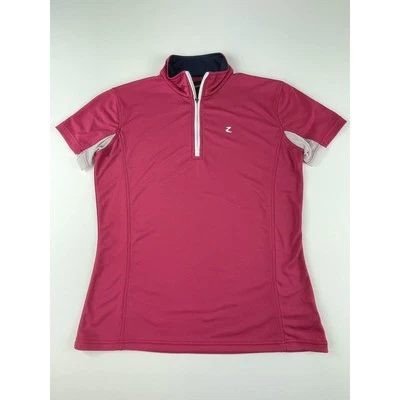 Horze Trista Womens 10 Short Sleeve Riding Shirt Magenta Navy 1/4 Zip Equestrian - Image 1 of 4