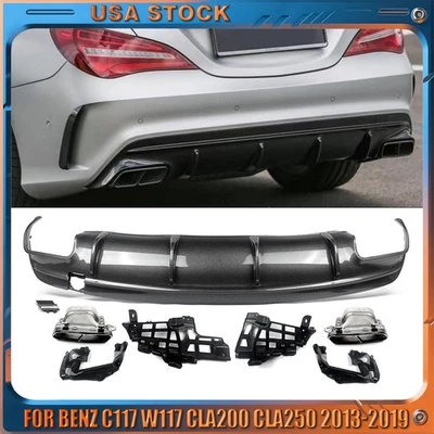 Carbon Look Rear Bumper Diffuser Lip For Benz C117 W117 CLA200 CLA250 2013-2019 - Image 1 of 4