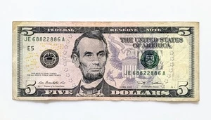 $5 SERIES 2009 CIRCULATED US BANK NOTE WITH A RADAR SERIAL NUMBER - Picture 1 of 2