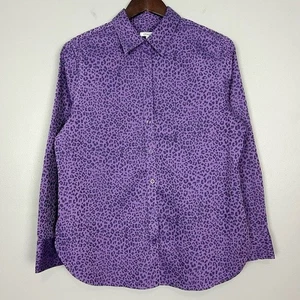 Camisa Jacquard Chico’s Sin Hierro Estampado Animal Para Mujer Talla M Botón Delantero Púrpura - Imagen 1 de 7