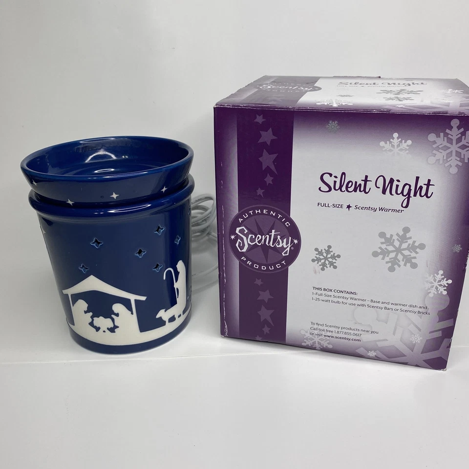 Calentador de cera eléctrico tamaño completo Scentsy Silent Night azul Belén Navidad Foto 1 de 4